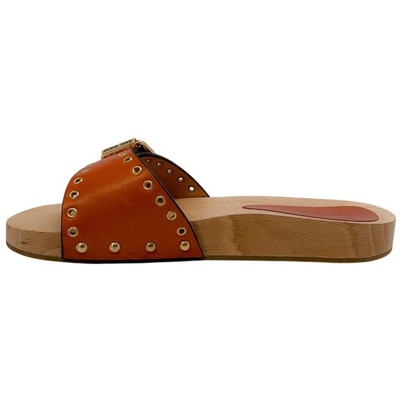 Isabel Marant Natural Leather Jaso Eyelet Grommet Wood Slide Sandals - Picture 3 of 9